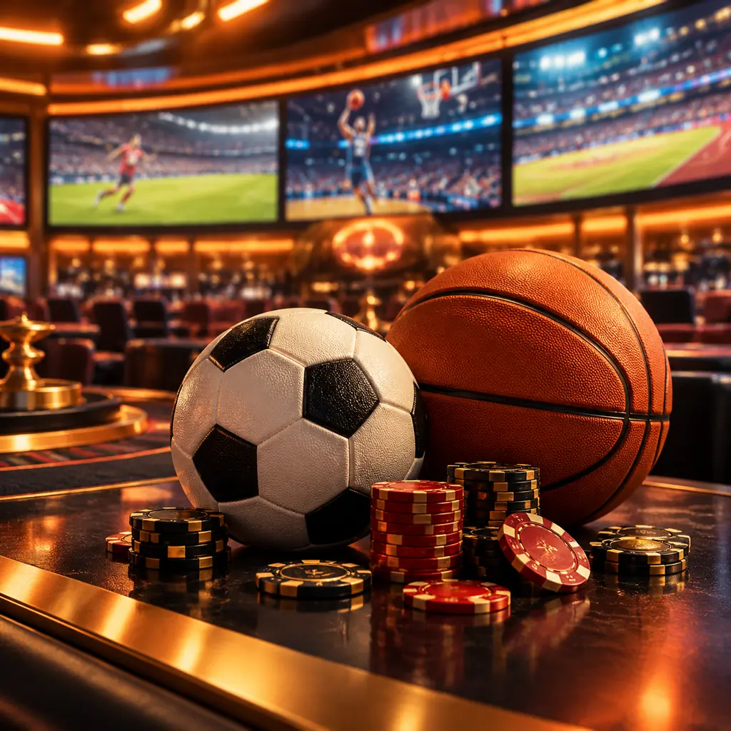 Bola olahraga dan cip di ruang sportsbook kasino